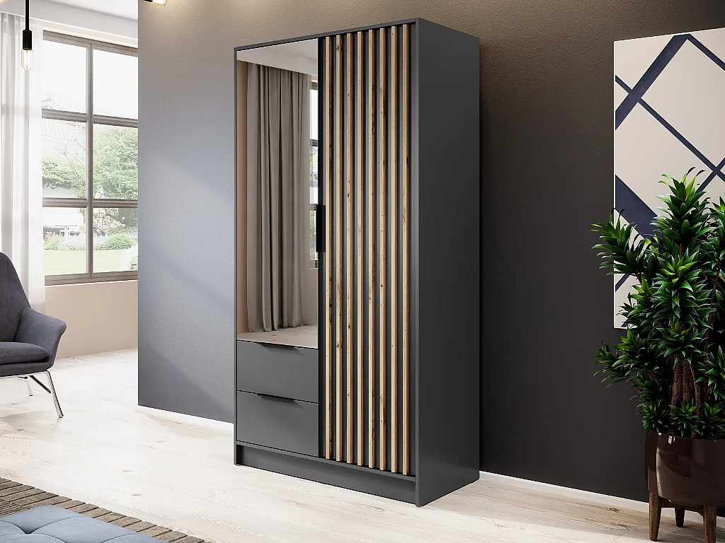 Roupeiro c/espelho AMBIHOME ELLY 04 - Grafite, C105xP51xA200cm