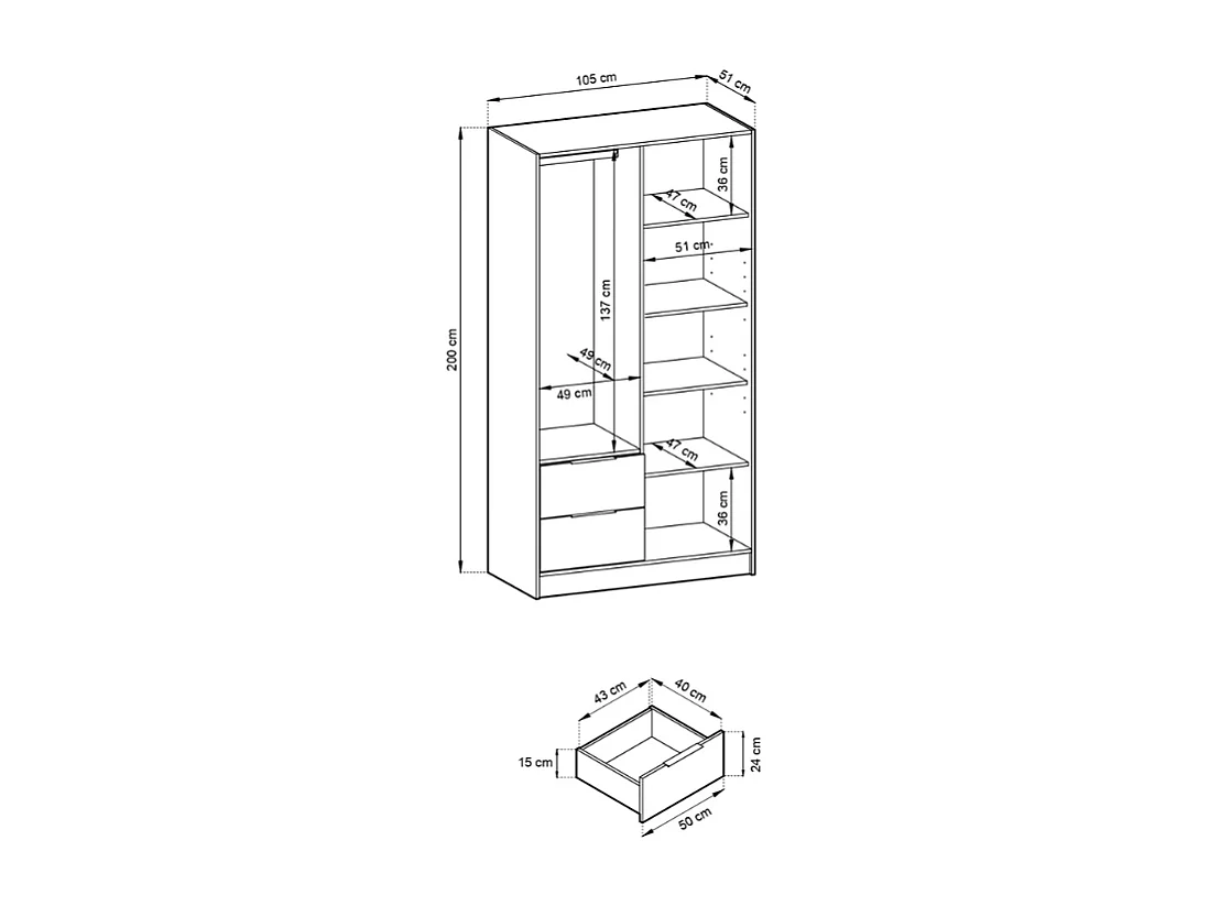 Roupeiro c/espelho AMBIHOME ELLY 04 - Grafite, C105xP51xA200cm