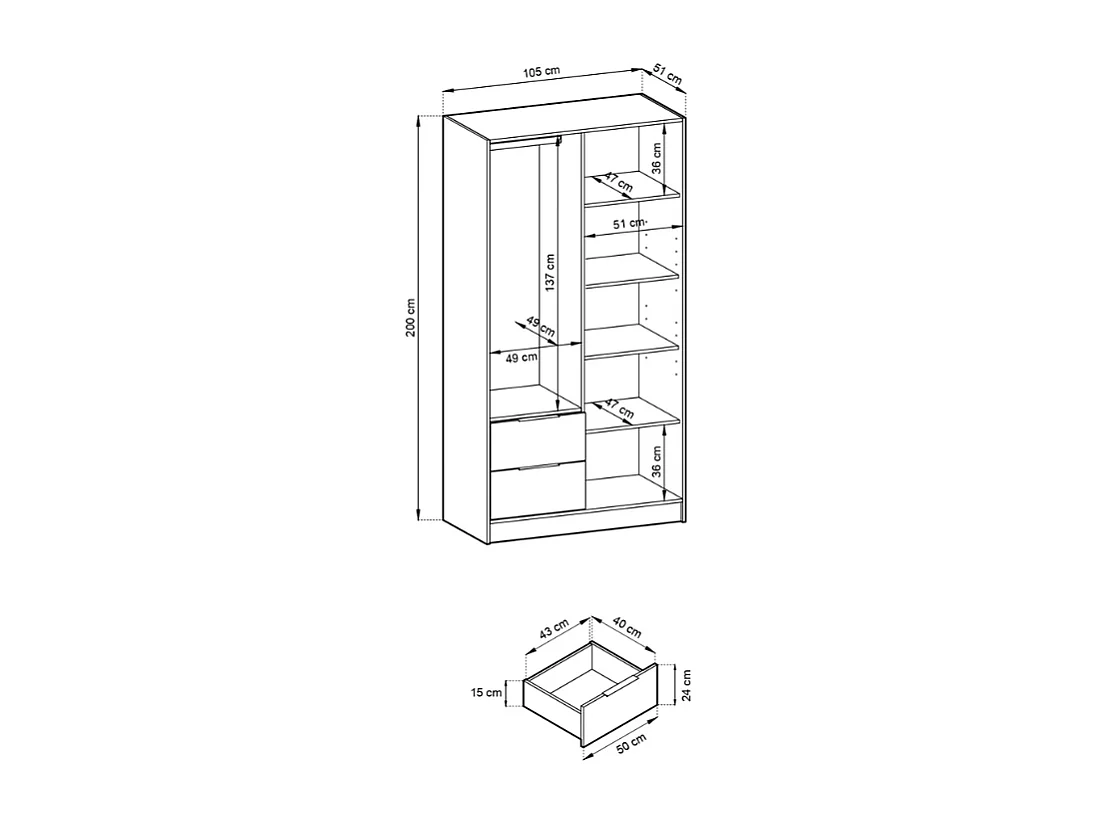 Roupeiro c/espelho AMBIHOME ELLY 04 - Grafite, C105xP51xA200cm