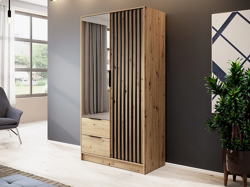 Roupeiro c/espelho AMBIHOME ELLY 04 - Carvalho Artesanal, C105xP51xA200cm