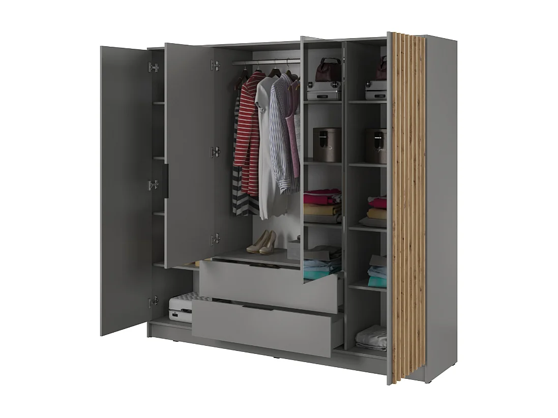 Roupeiro c/espelho AMBIHOME ELLY 08 - Cinzento, C206xP51xA200cm