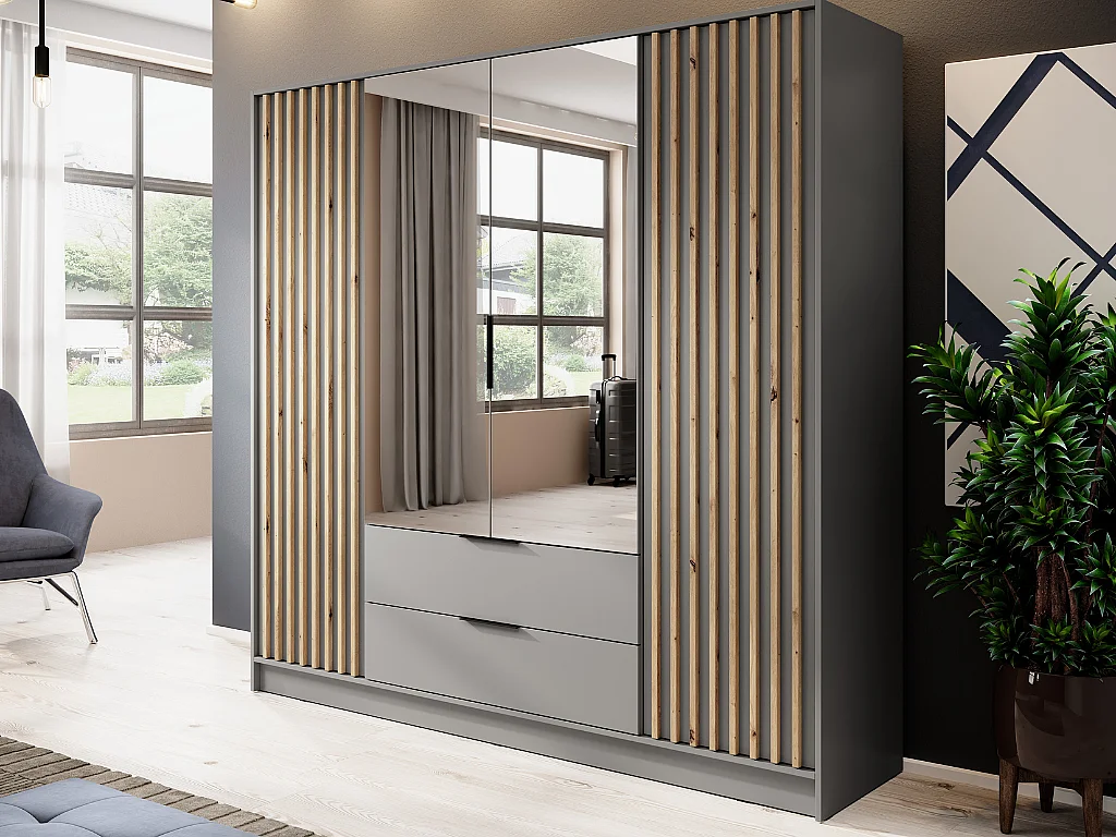 Roupeiro c/espelho AMBIHOME ELLY 08 - Cinzento, C206xP51xA200cm