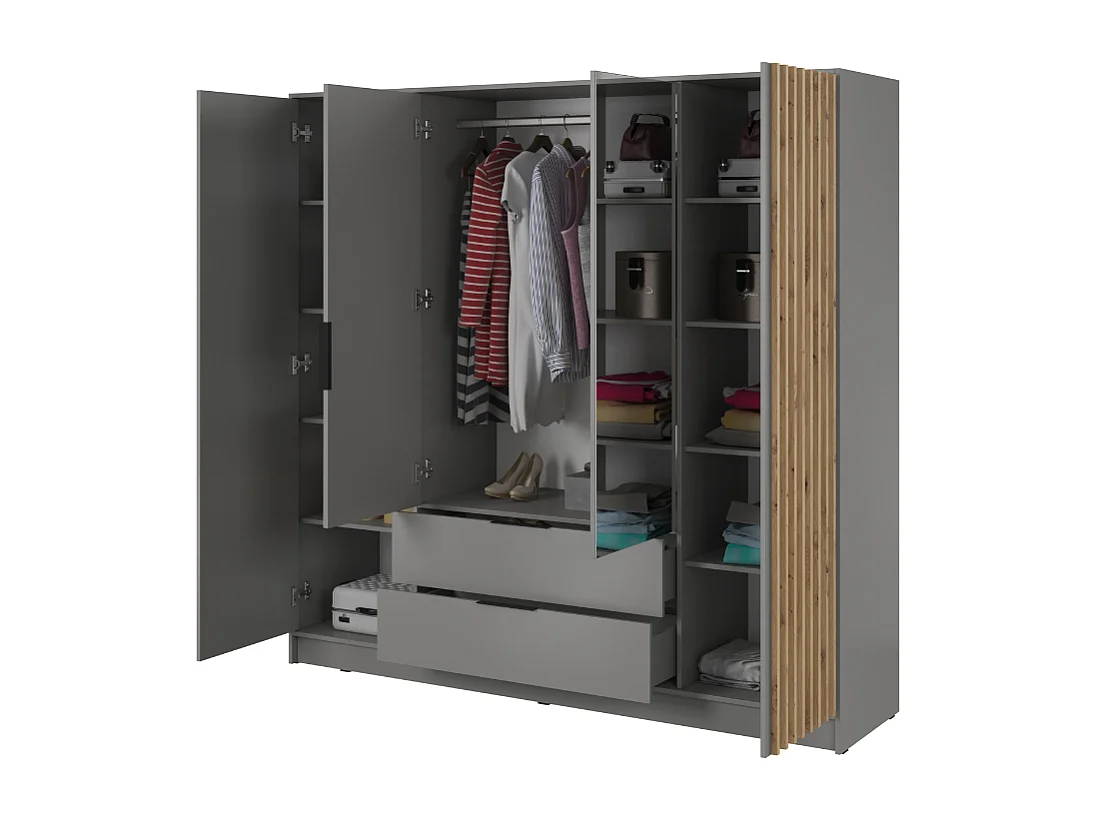 Roupeiro c/espelho AMBIHOME ELLY 08 - Cinzento, C206xP51xA200cm