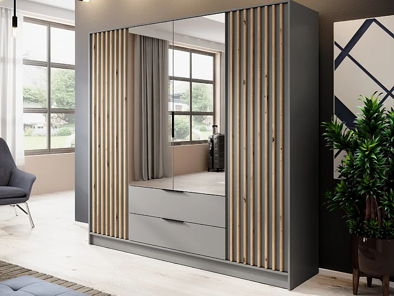 Roupeiro c/espelho AMBIHOME ELLY 08 - Cinzento, C206xP51xA200cm