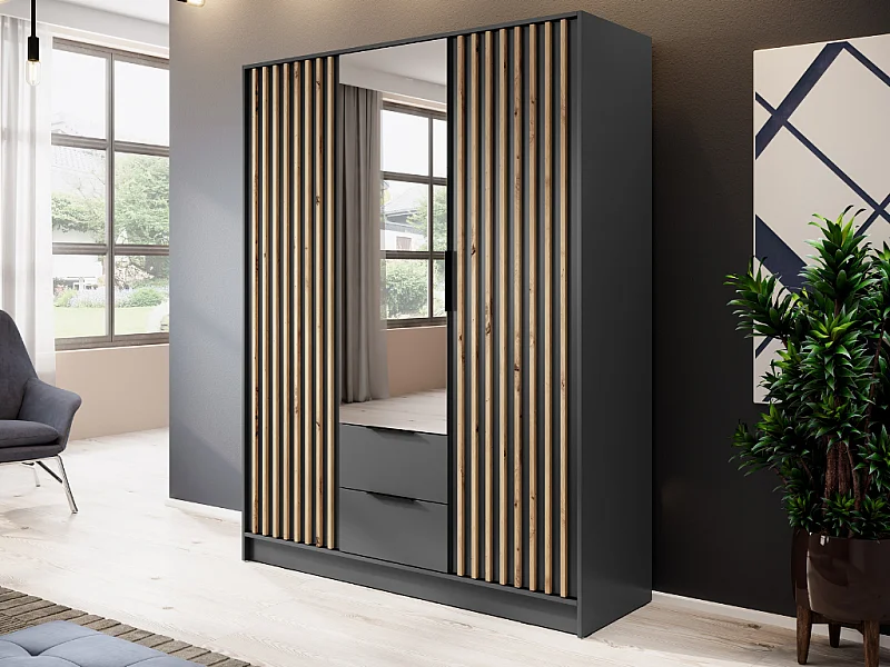 Roupeiro c/espelho AMBIHOME ELLY 06 - Grafite, C155xP51xA200cm