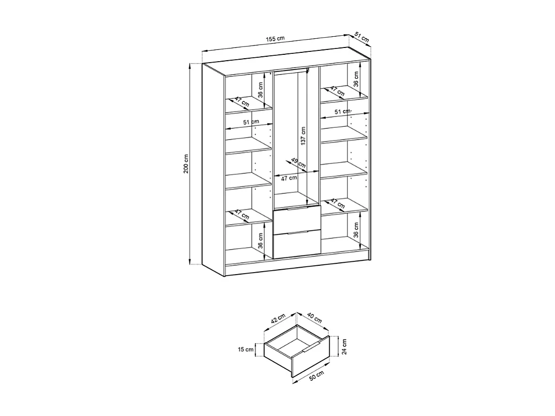 Roupeiro c/espelho AMBIHOME ELLY 06 - Grafite, C155xP51xA200cm