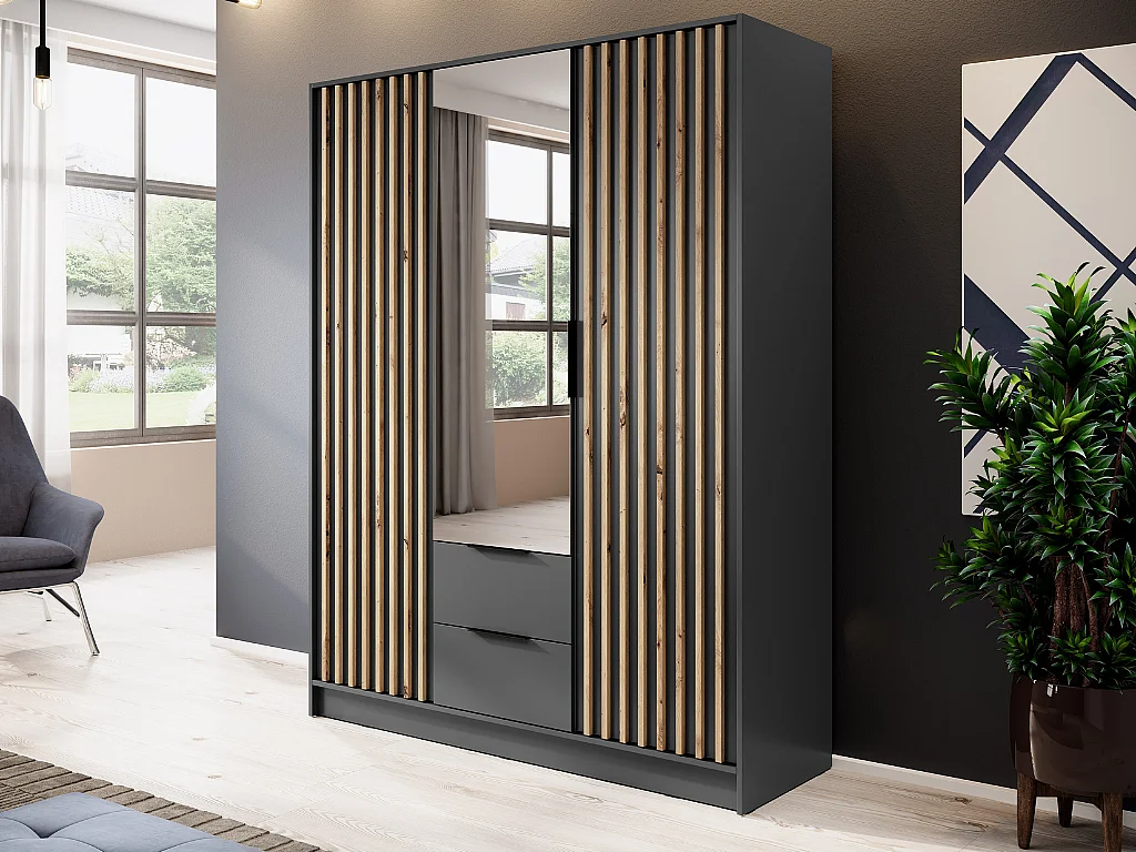 Roupeiro c/espelho AMBIHOME ELLY 06 - Grafite, C155xP51xA200cm