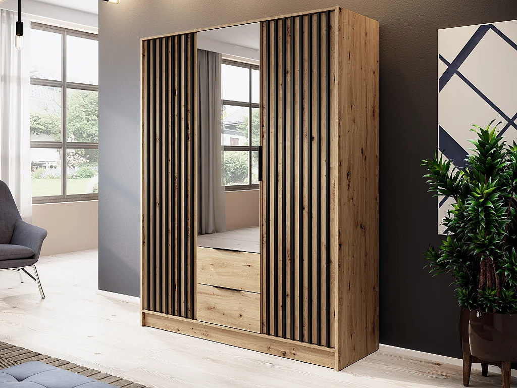 Roupeiro c/espelho AMBIHOME ELLY 06 - Carvalho Artesanal, C155xP51xA200cm