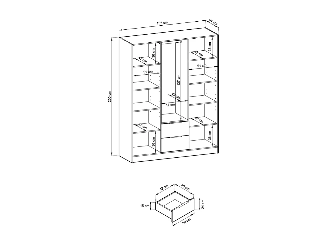 Roupeiro c/espelho AMBIHOME ELLY 06 - Carvalho Artesanal, C155xP51xA200cm