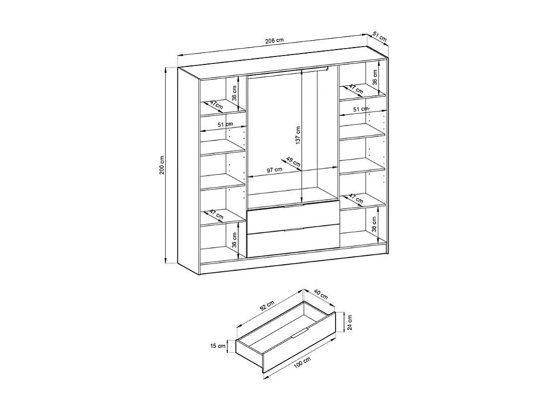Roupeiro AMBIHOME ELLY 07 - Carvalho Artesanal, C206xP51xA200cm