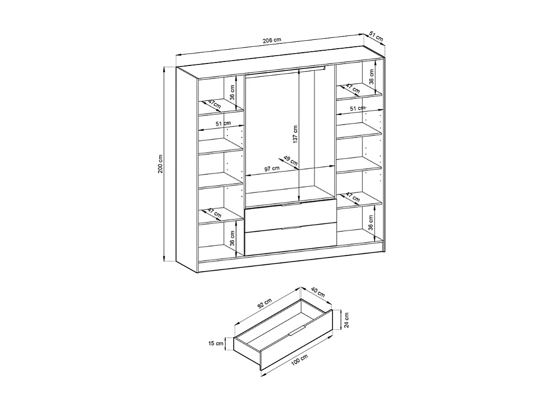Roupeiro AMBIHOME ELLY 07 - Carvalho Artesanal, C206xP51xA200cm