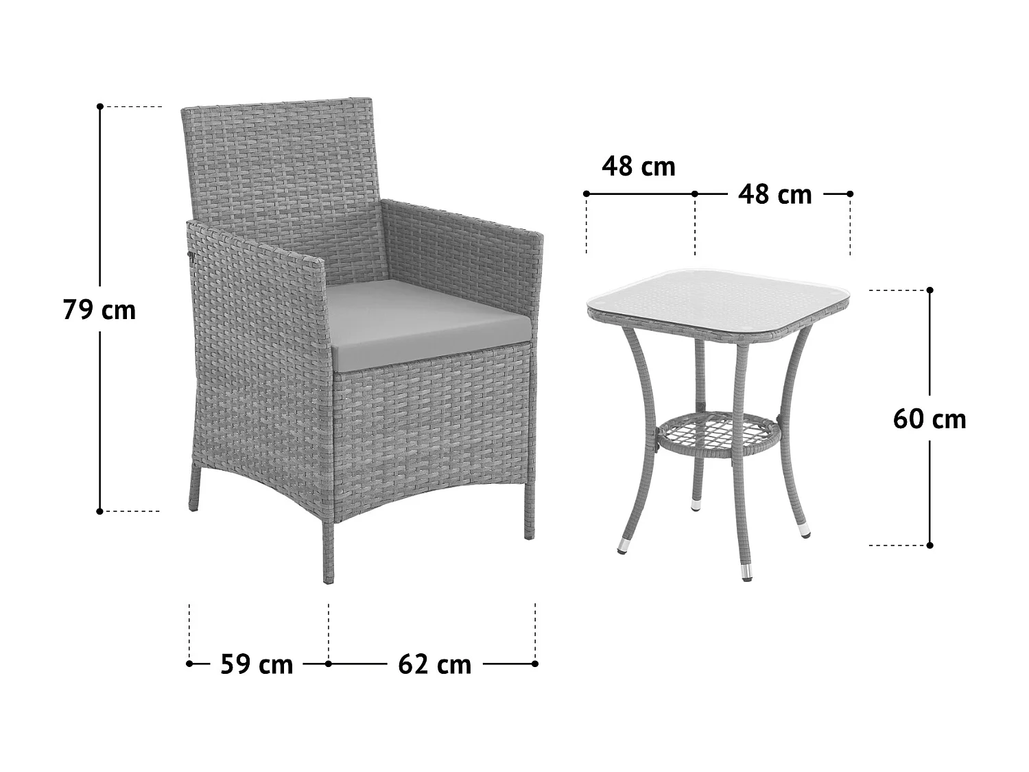 Ensemble de meubles de jardin miniature SVITA BROOKLYN BISTRO 3 pièces Salon de jardin d'extérieur en rotin marron