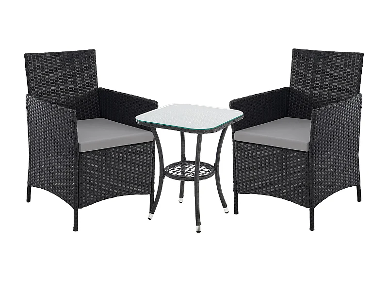 Ensemble de meubles de jardin miniature SVITA BROOKLYN BISTRO 3 pièces Salon de jardin d'extérieur en rotin noir