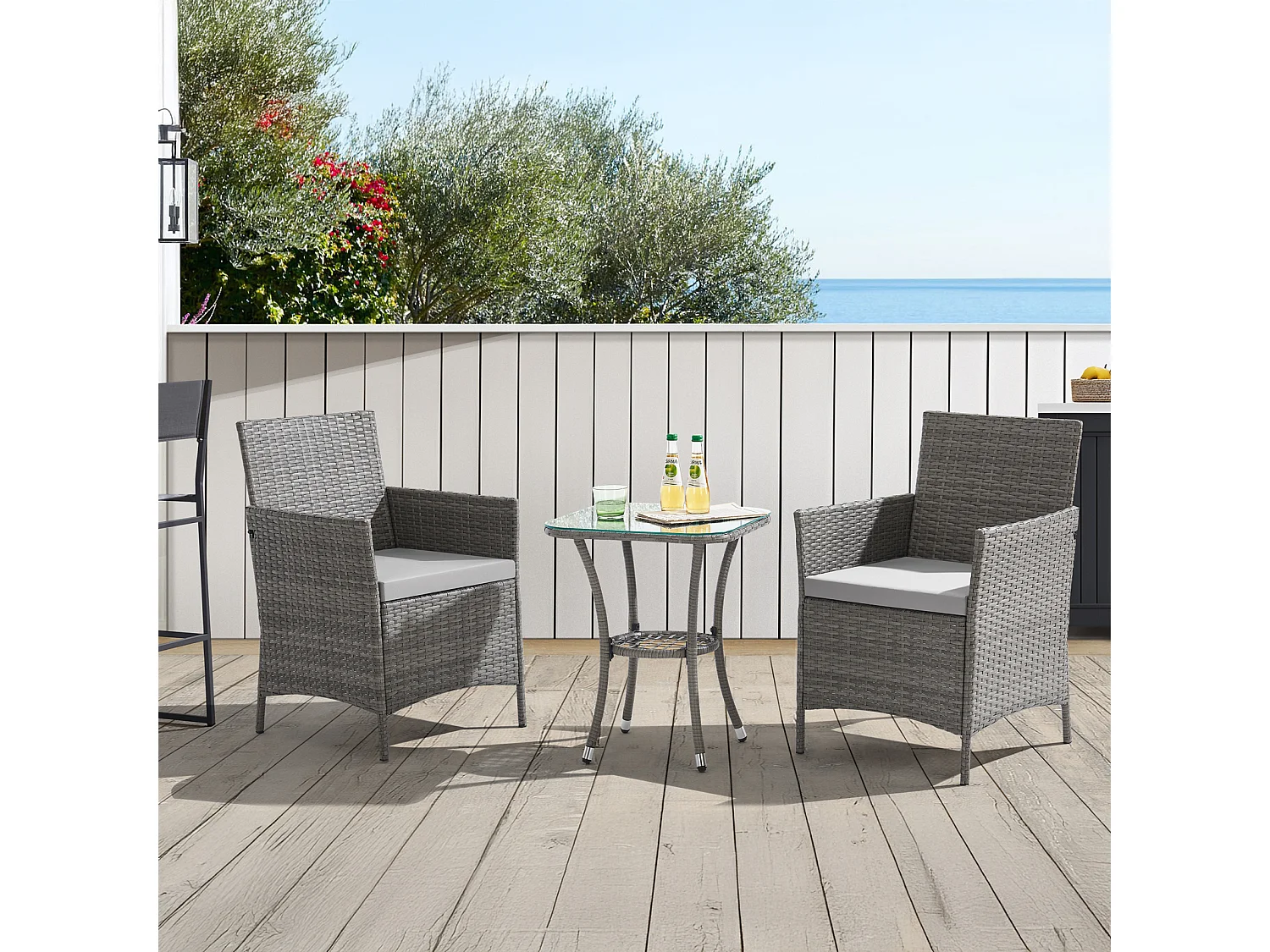 Ensemble de meubles de jardin miniature SVITA BROOKLYN BISTRO3 pièces Salon de jardin d'extérieur en rotin gris