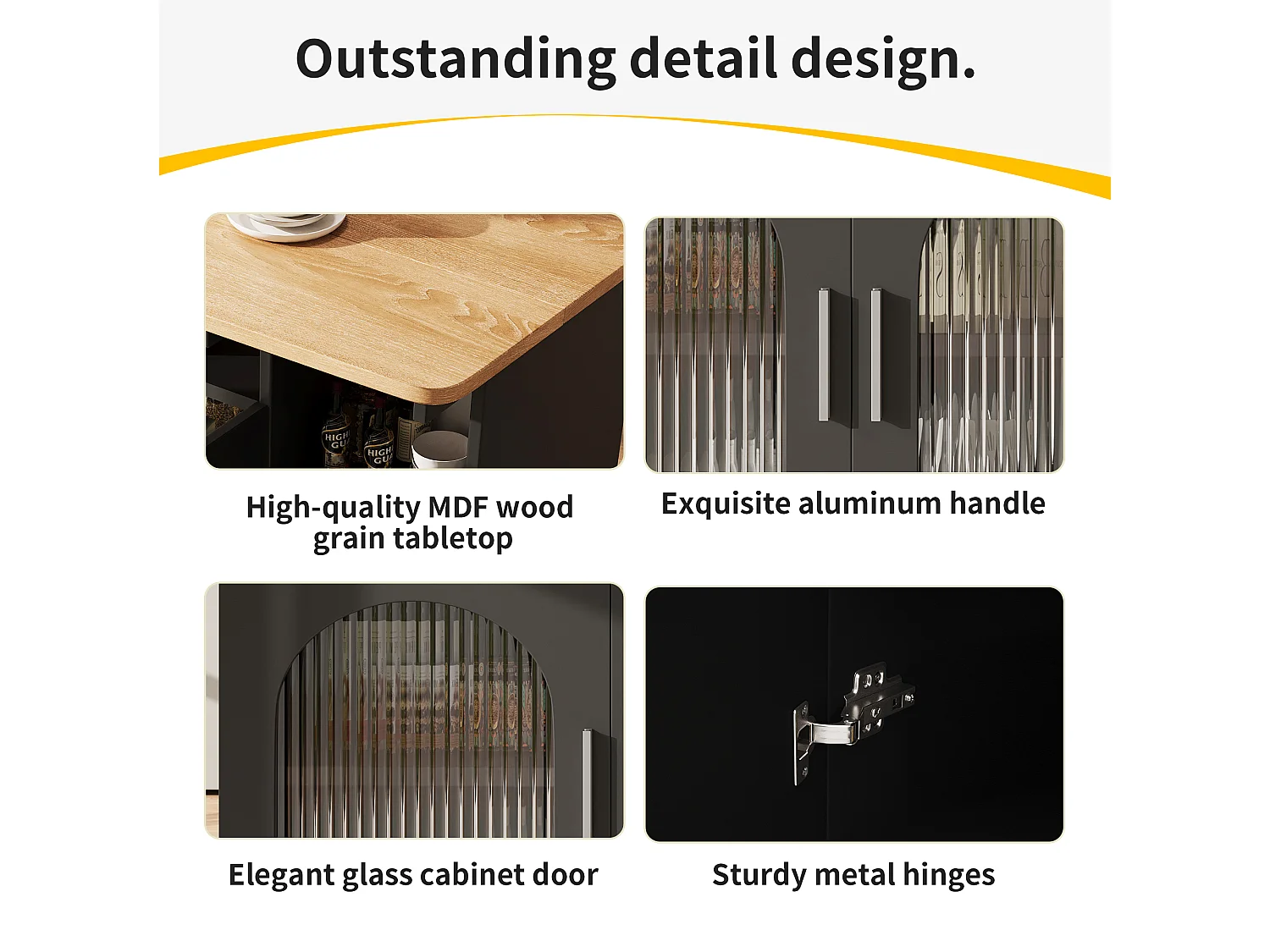 Ilot central de cuisine - chariot à roulette avec plateau extensible - 2 portes et 3 compartiments ouverts - Noir