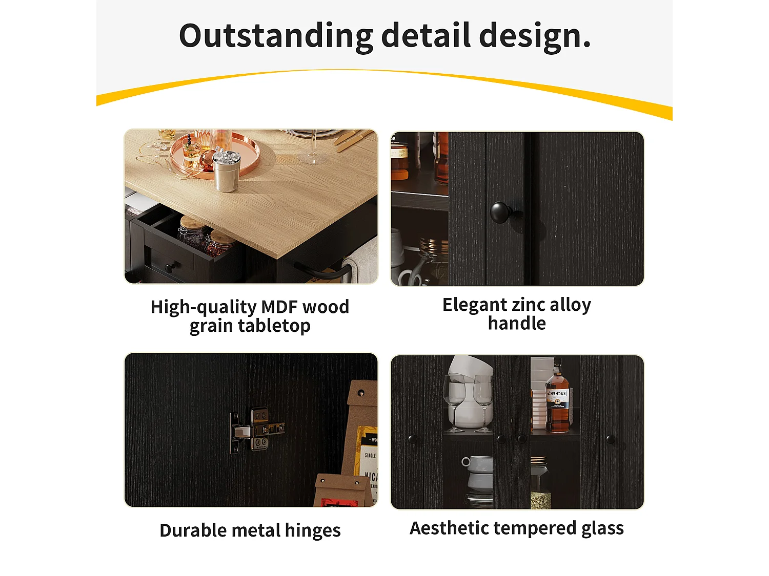 Isola centrale da cucina - carrello con ruote e piano estensibile - 3 cassetti e 6 mensole - Nero