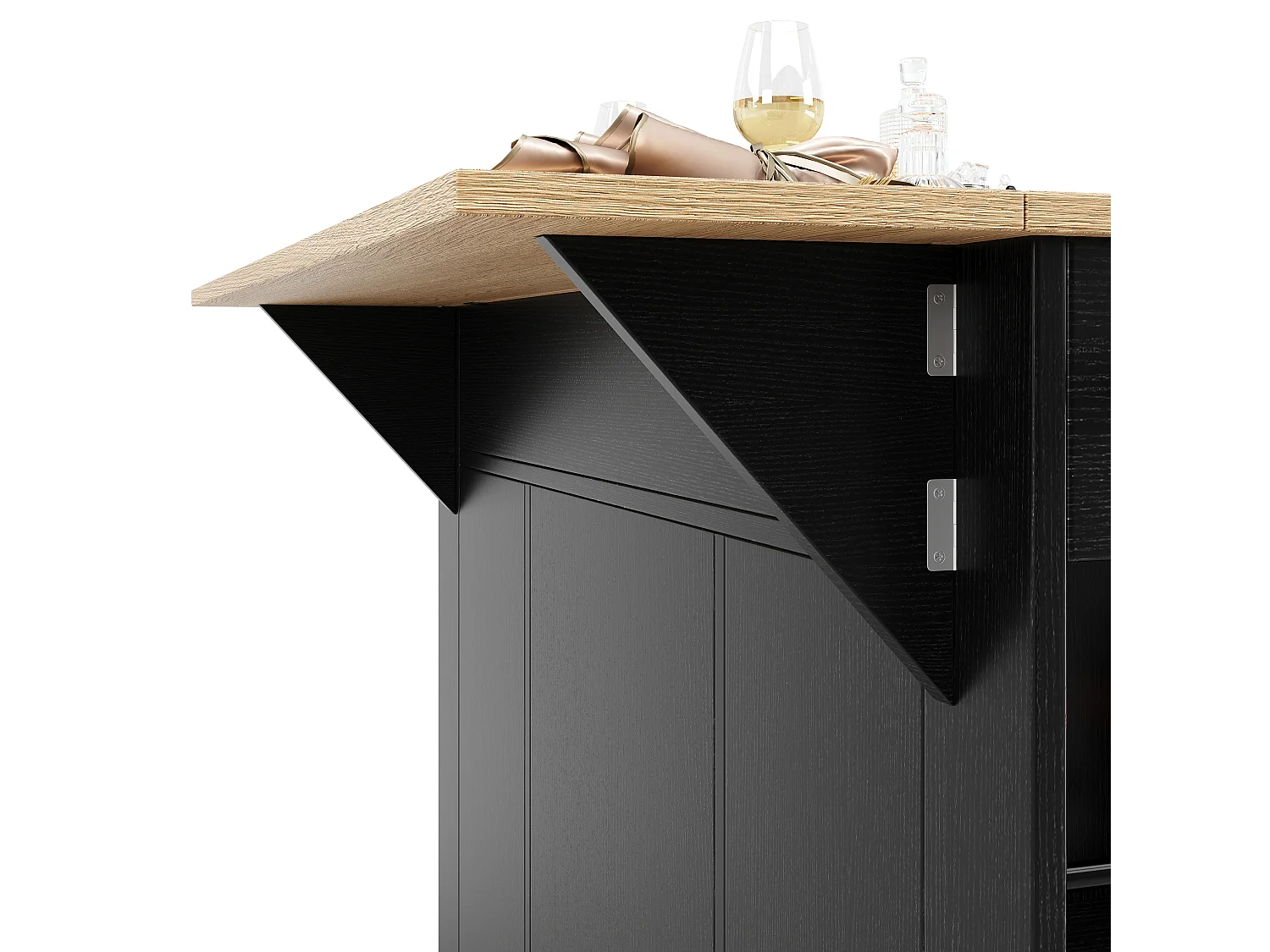 Isola centrale da cucina - carrello con ruote e piano estensibile - 3 cassetti e 6 mensole - Nero