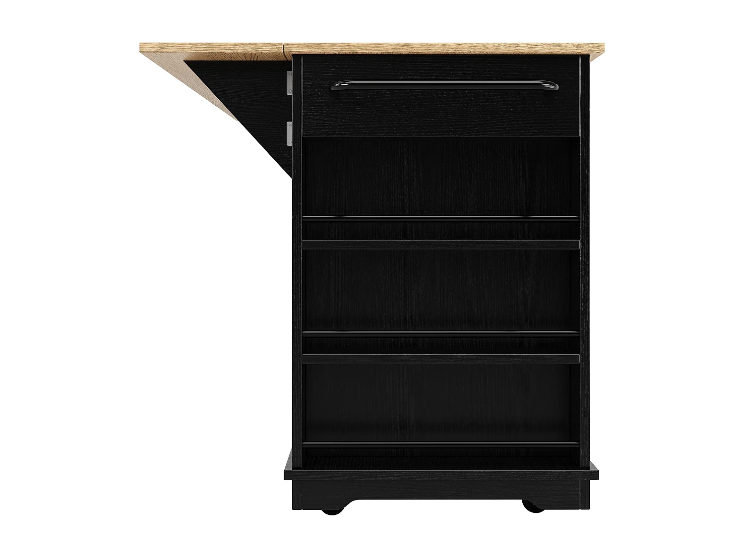 Isola centrale da cucina - carrello con ruote e piano estensibile - 3 cassetti e 6 mensole - Nero