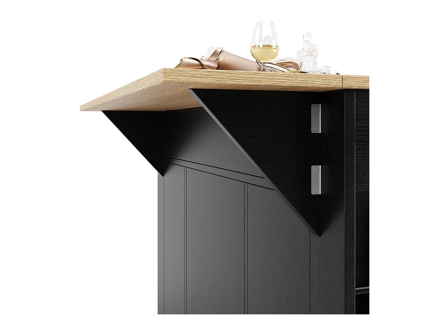 Ilot central de cuisine - chariot à roulette avec plateau extensible - 3 tiroirs et 6 étagères - Noir