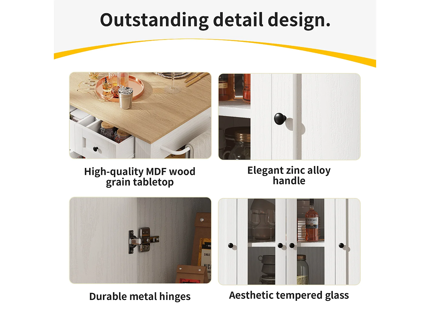 Isla central de cocina - carrito con ruedas y plancha extensible - 3 cajones y 6 estantes - Blanco