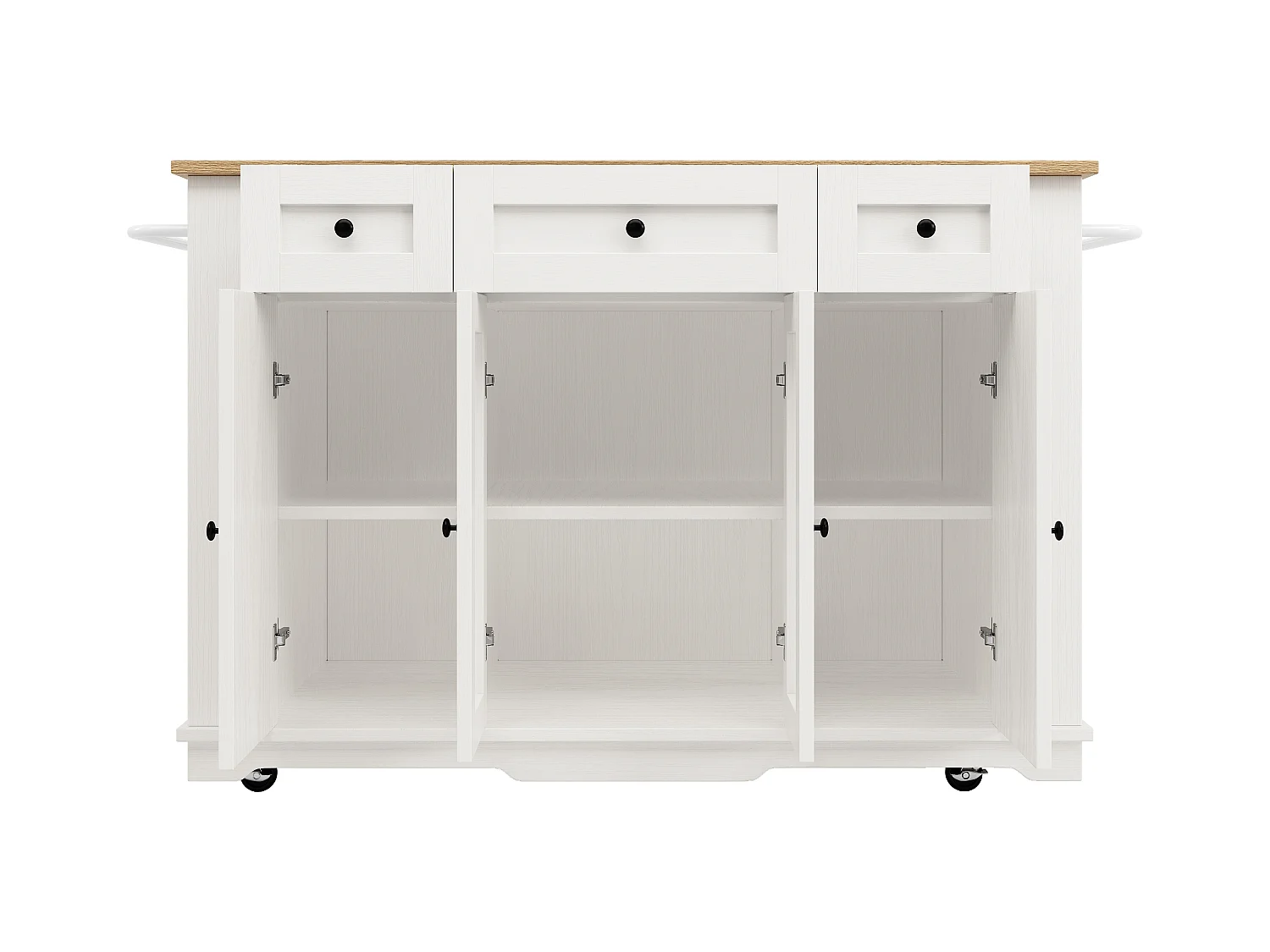 Ilot central de cuisine - chariot à roulette avec plateau extensible - 3 tiroirs et 6 étagères - Blanc