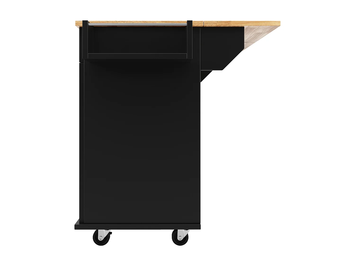 Ilot central de cuisine - chariot à roulette avec plateau extensible - 2 tiroirs et 4 portes - Noir