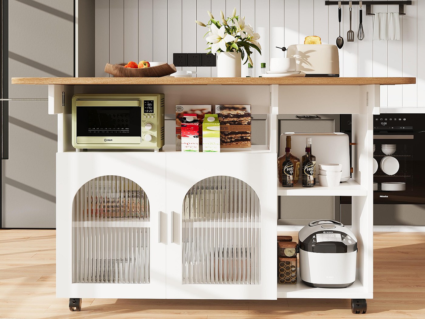 Buffet、meuble de bar、chariot à roulette avec plateau escamotable - 2 ...