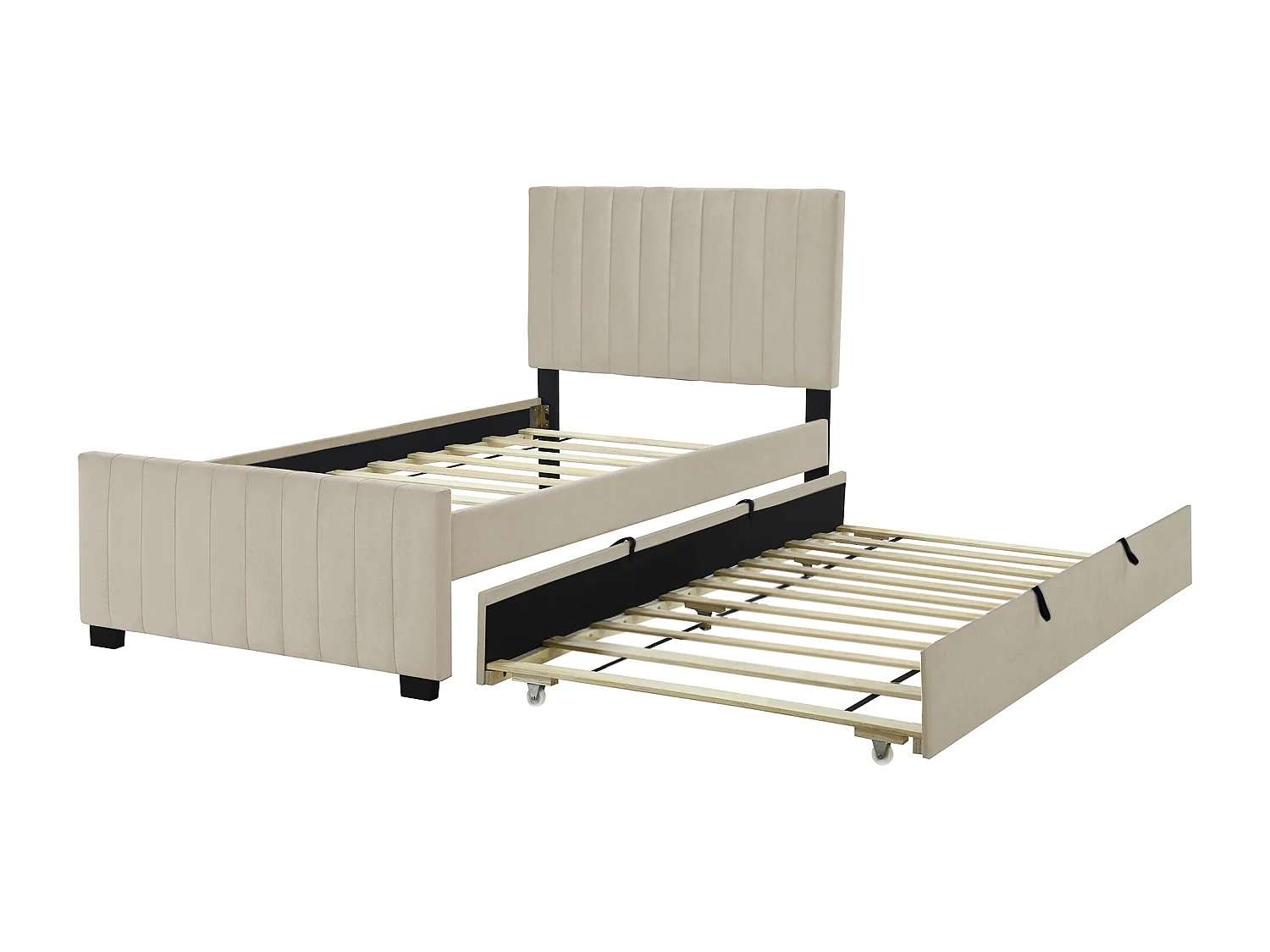 Lit rembourré 90x190cm en velours - avec lit gigogne 90x190cm - Beige