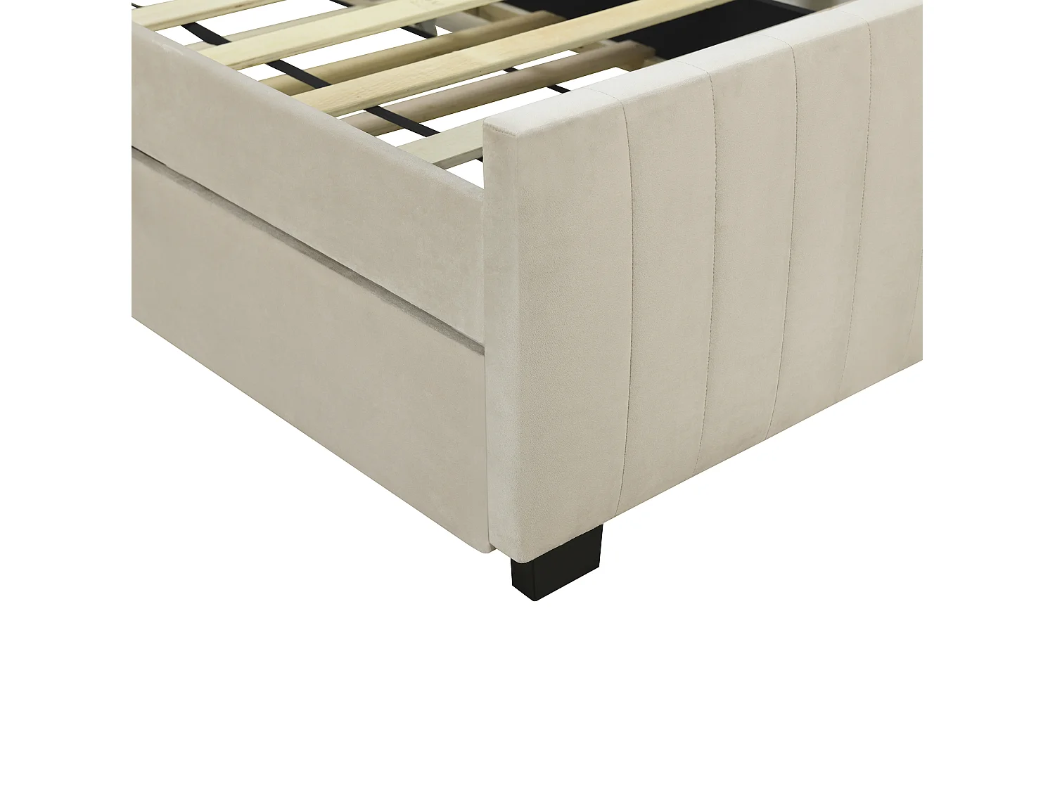 Lit rembourré 90x190cm en velours - avec lit gigogne 90x190cm - Beige