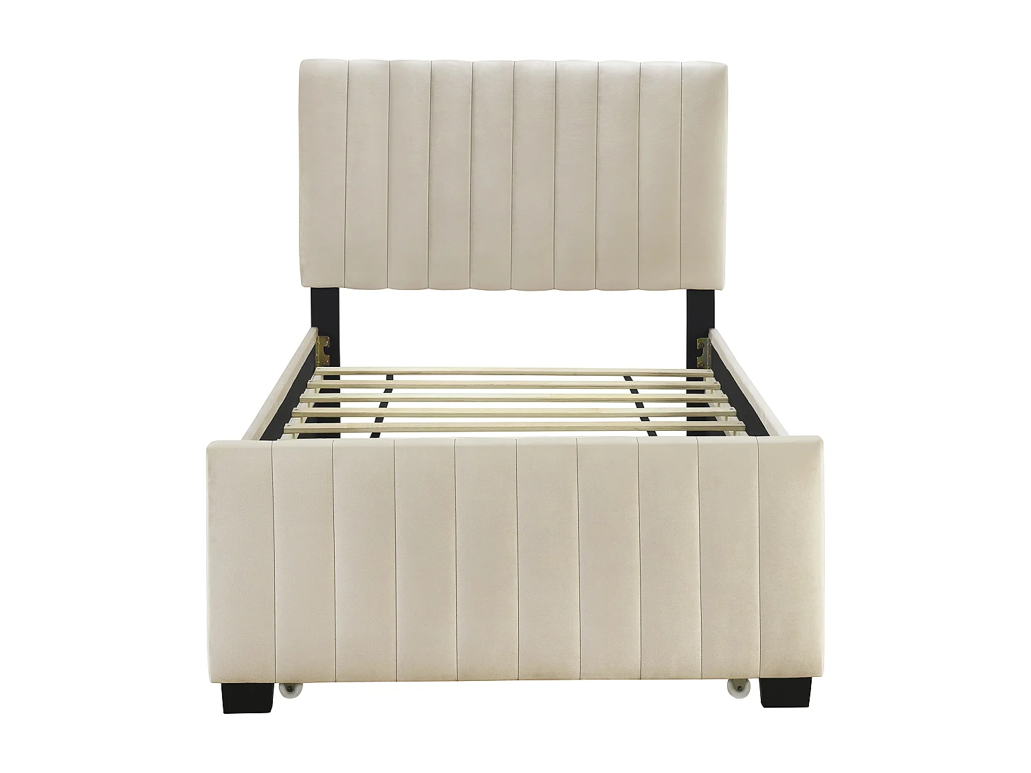 Lit rembourré 90x190cm en velours - avec lit gigogne 90x190cm - Beige