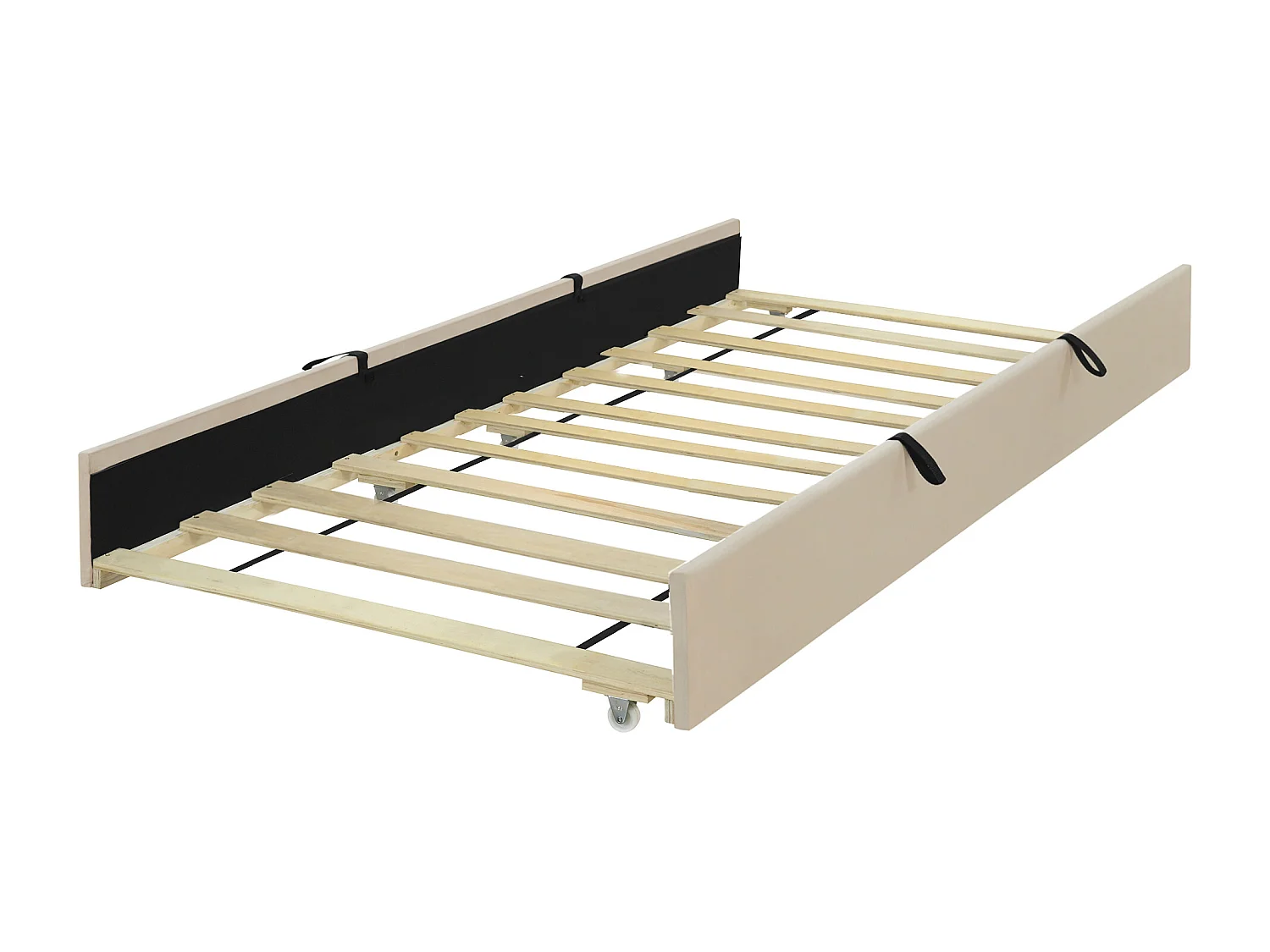 Lit rembourré 90x190cm en velours - avec lit gigogne 90x190cm - Beige