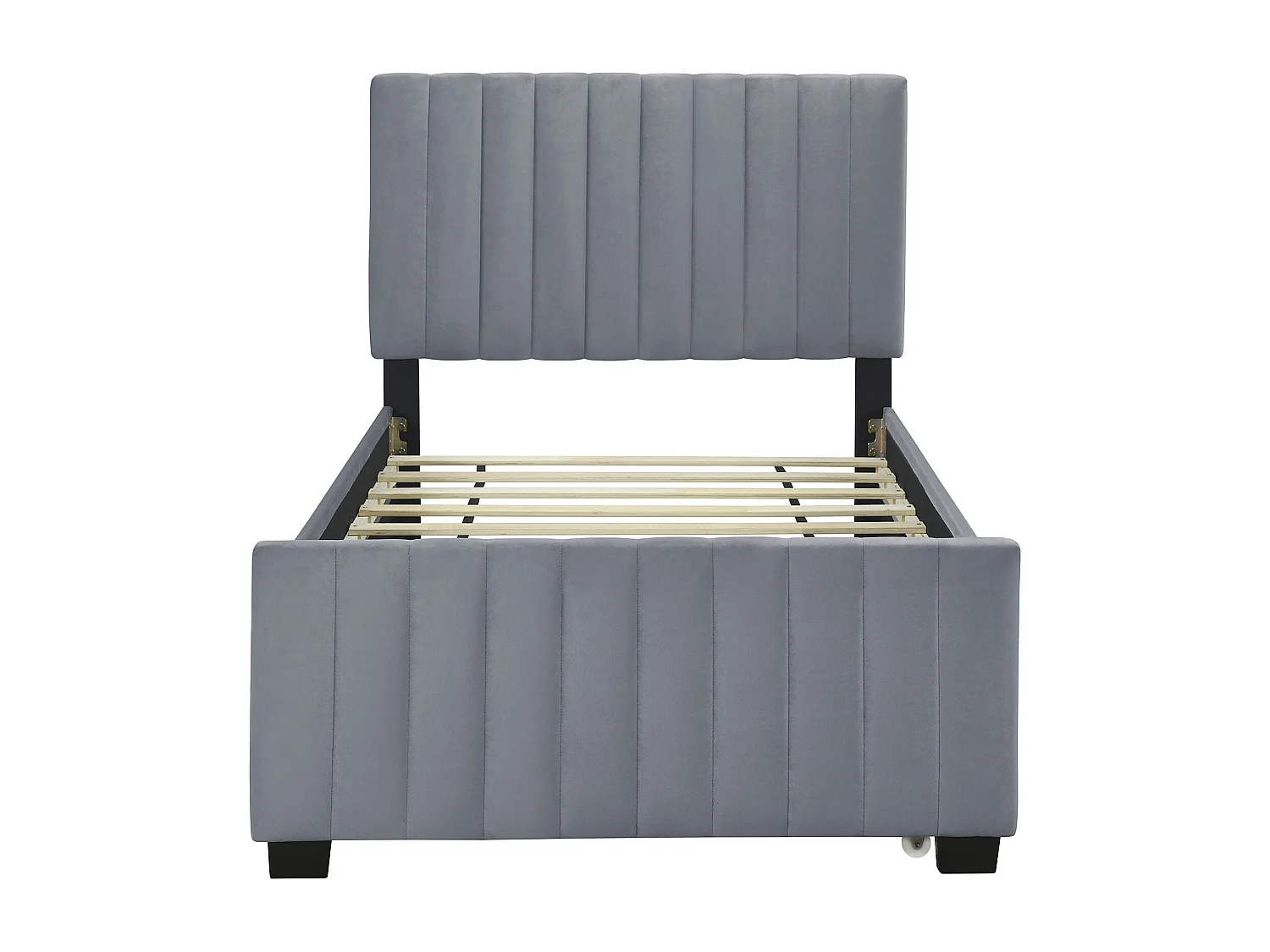 Lit rembourré 90x190cm en velours - avec lit gigogne 90x190cm - Gris