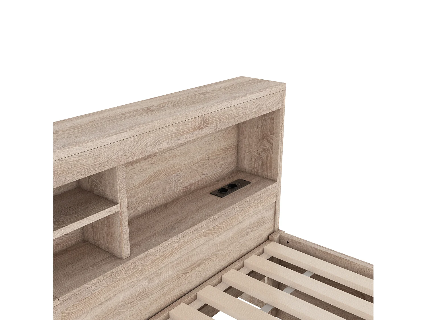 Łóżko banquette 90x200cm z łóżkiem wysuwanym 90x190cm - szafka nocna z oświetleniem LED i gniazdami - Naturalny