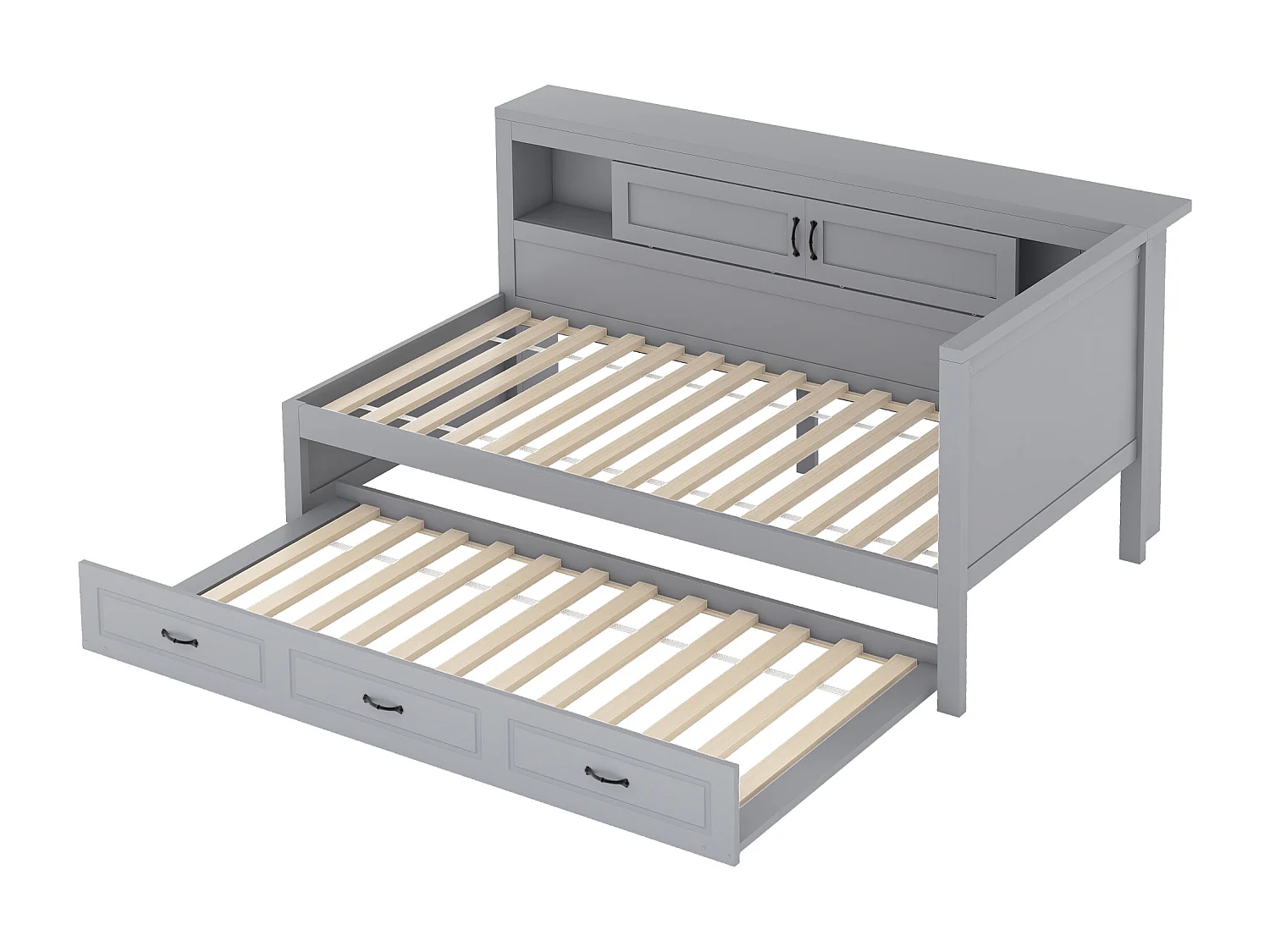 90x200cm daybed met LED en stopcontacten - met een 90x190cm uitschuifbed - Grijs