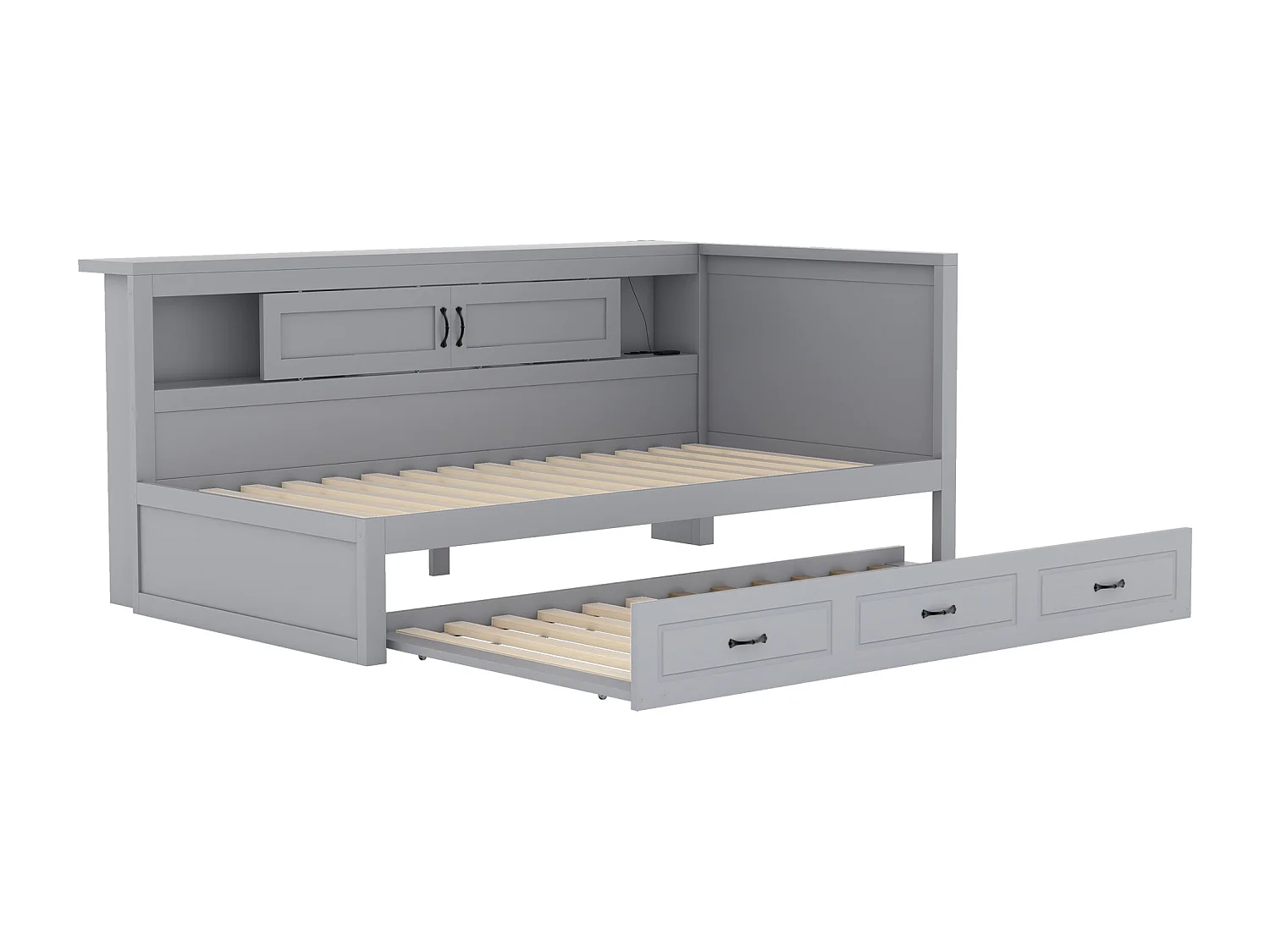 90x200cm daybed met LED en stopcontacten - met een 90x190cm uitschuifbed - Grijs