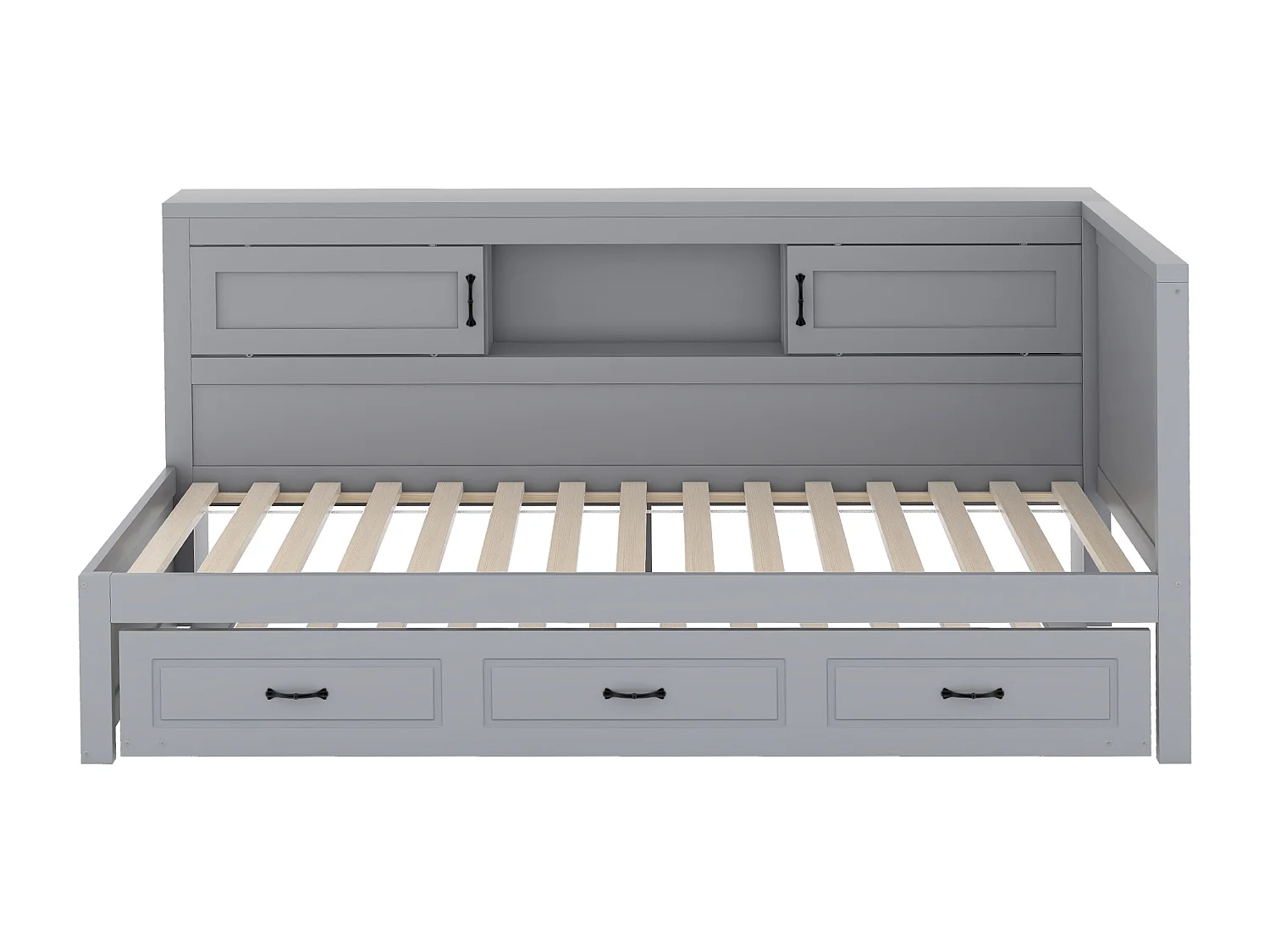 Lit banquette 90x200cm avec LED et prises - avec un lit gigogne 90x190cm - Gris