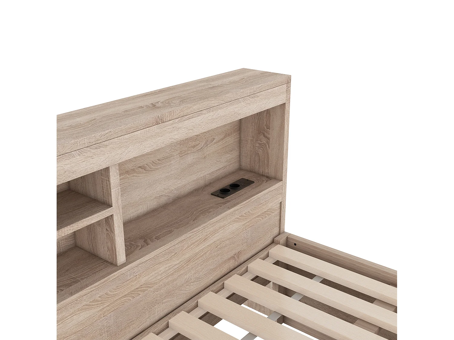 Lit banquette 140x200cm avec un lit gigogne 90x190cm - chevet de rangment avec LED et prises - Natruel