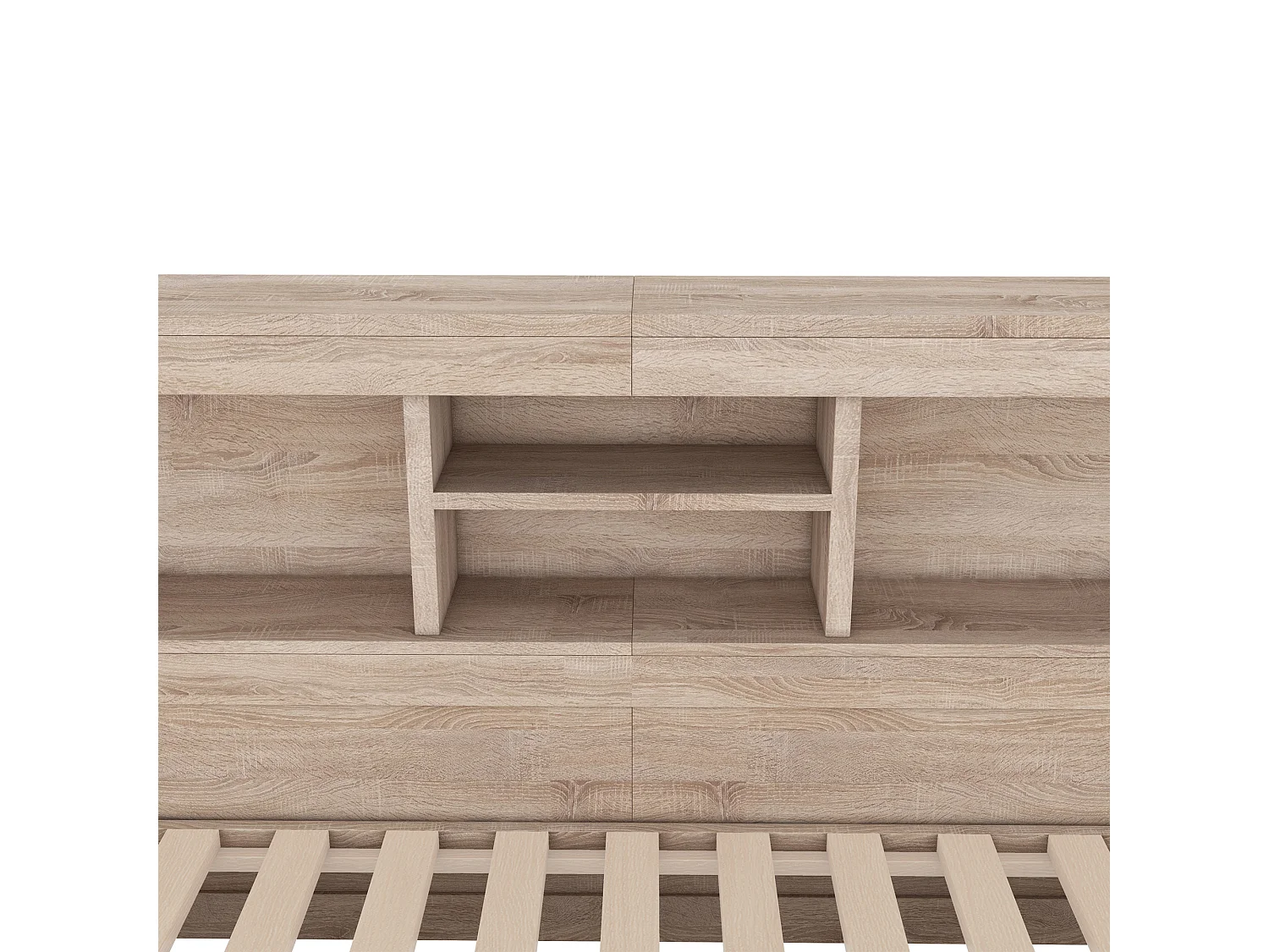 Lit banquette 140x200cm avec un lit gigogne 90x190cm - chevet de rangment avec LED et prises - Natruel