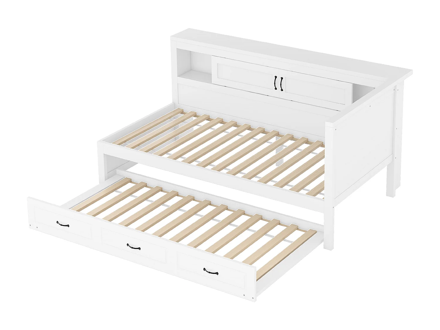 Lit banquette 90x200cm avec LED et prises - avec un lit gigogne 90x190cm - Blanc