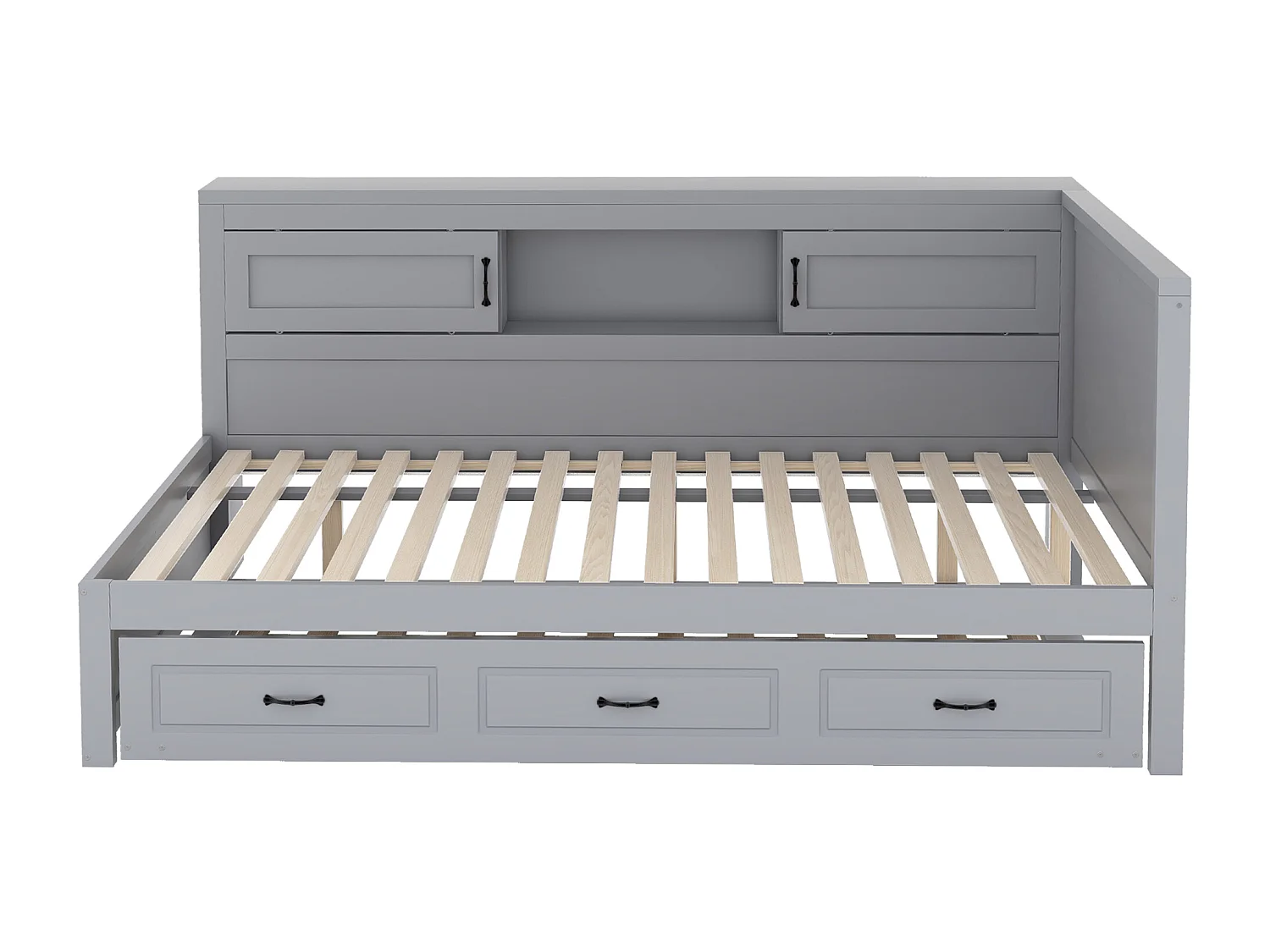 Lit banquette 140x200cm avec LED et prises - avec un lit gigogne 90x190cm - Gris