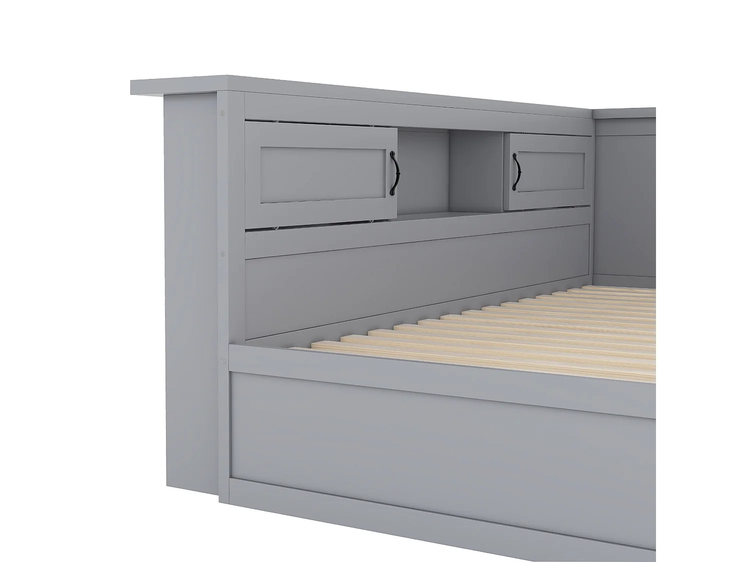 Lit banquette 140x200cm avec LED et prises - avec un lit gigogne 90x190cm - Gris