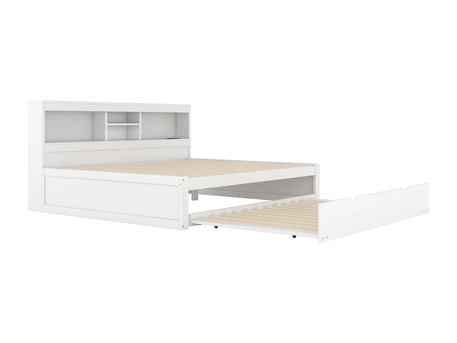 Lit banquette 140x200cm avec un lit gigogne 90x190cm - chevet de rangment avec LED et prises - Blanc