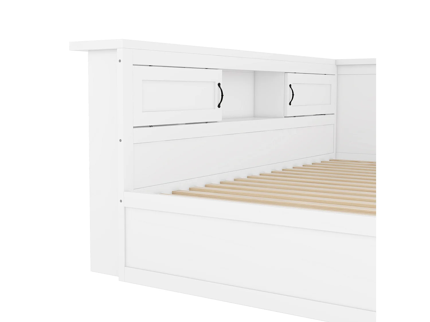 Łóżko banquette 140x200cm z LED i gniazdkami - z łóżkiem wysuwanym 90x190cm - Białe