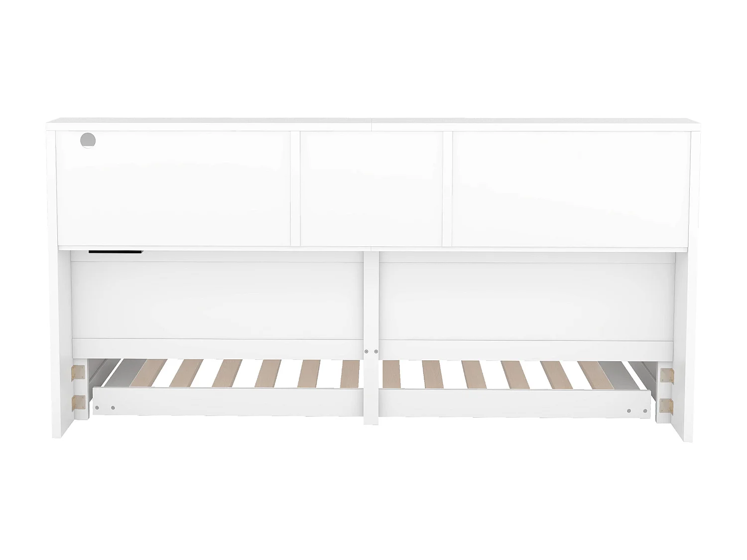 Lit banquette 90x200cm avec un lit gigogne 90x190cm - chevet de rangment avec LED et prises - Blanc
