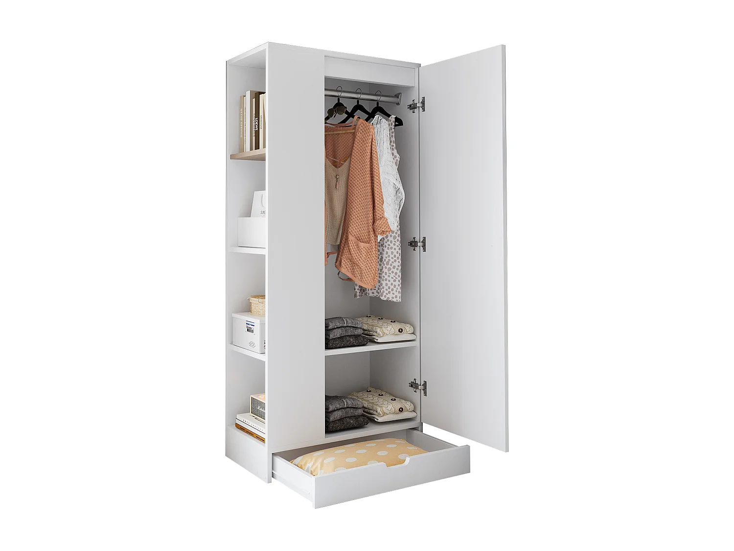 Armoire 70x40x170 cm - 1 porte - avec étagères - 1 tiroir - Blanc