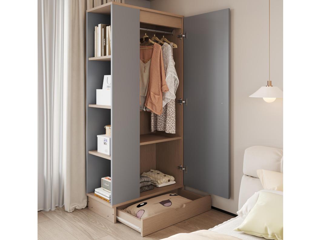 Kledingkast 70x40x170 cm - 1 deur & 1 lade met plank - Grijs