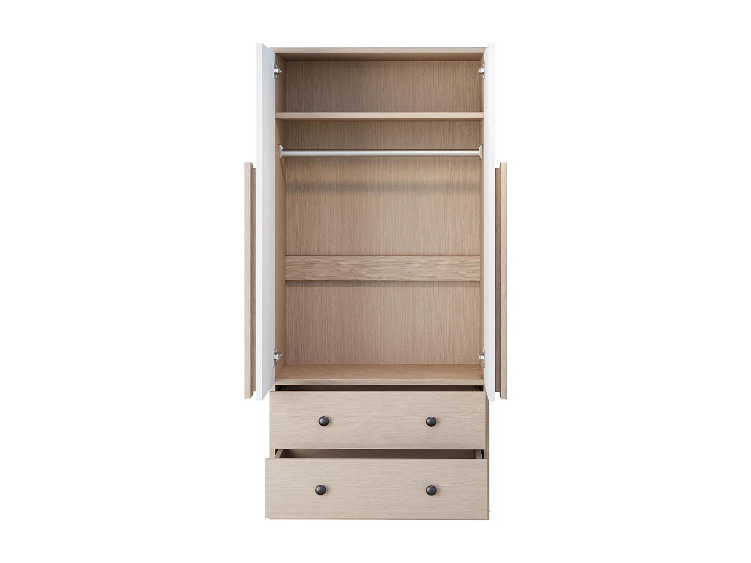 Kleiderschrank 70x40x170 cm - 2 Türen & 2 Schubladen mit Fächern - Natur