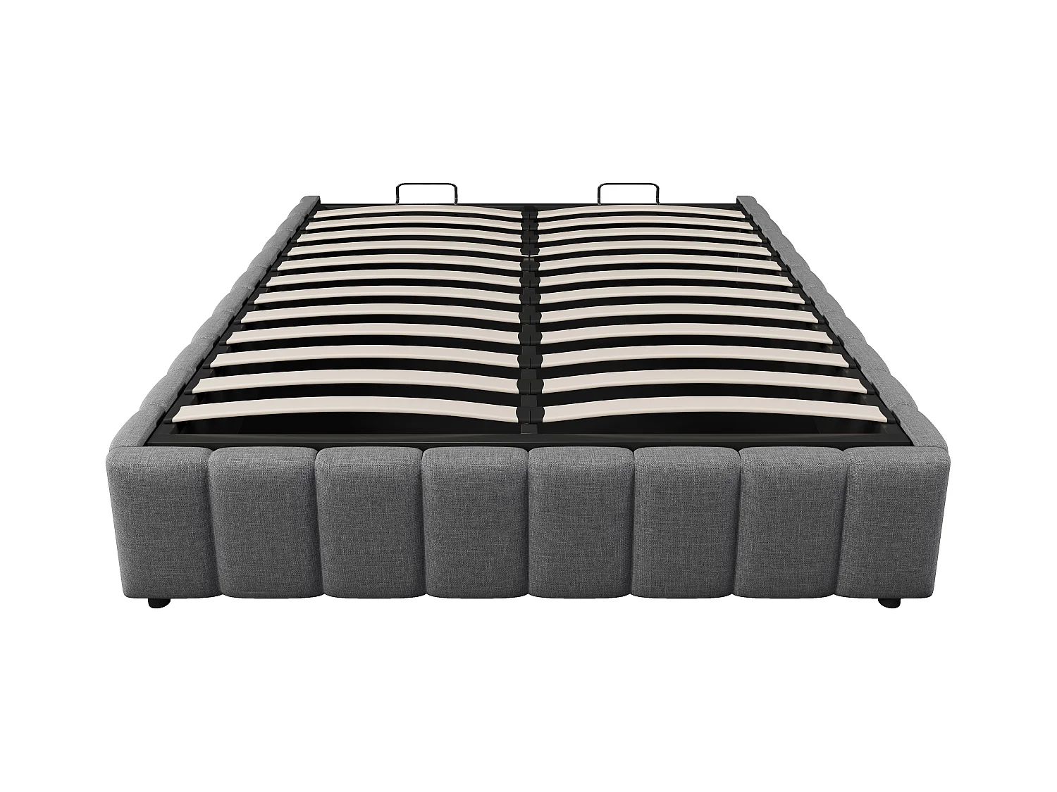 Lit coffre capitonné en lin - 140x200 cm - sans tête de lit - Gris