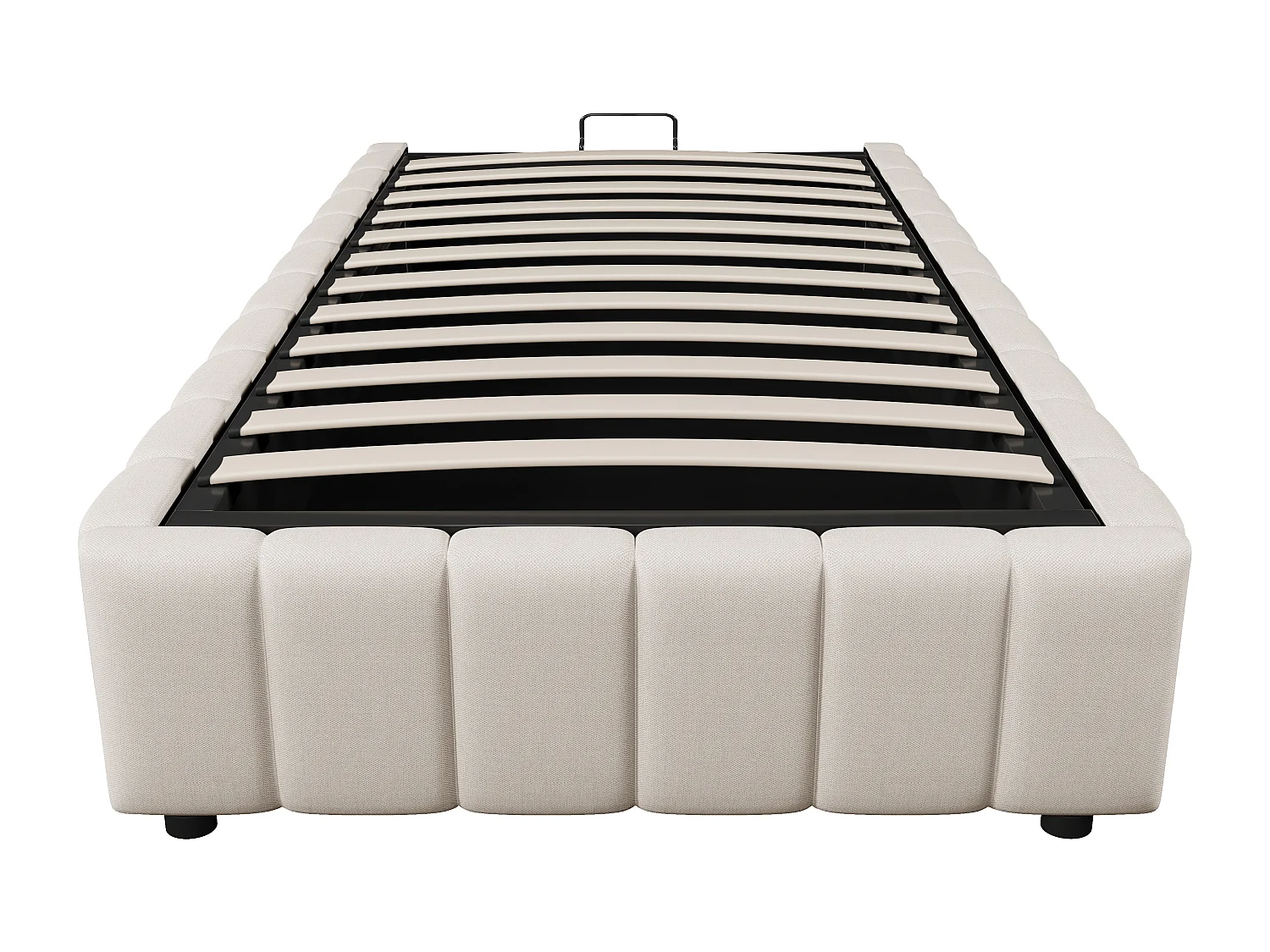 Leinengepolstertes Bett mit Stauraum - 90x200 cm - ohne Kopfteil - Beige