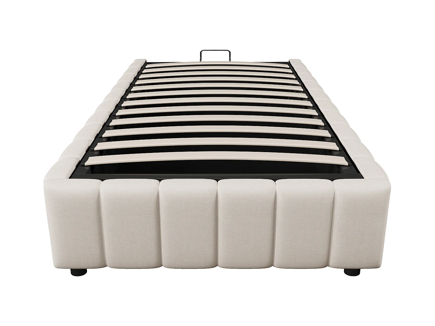 Letto contenitore imbottito in lino - 90x200 cm - senza testiera - Beige